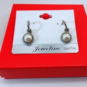 Vintage 90s Designer Inspired Silver Tone Faux Pearl Rope Drop‎ Dangle Earrings